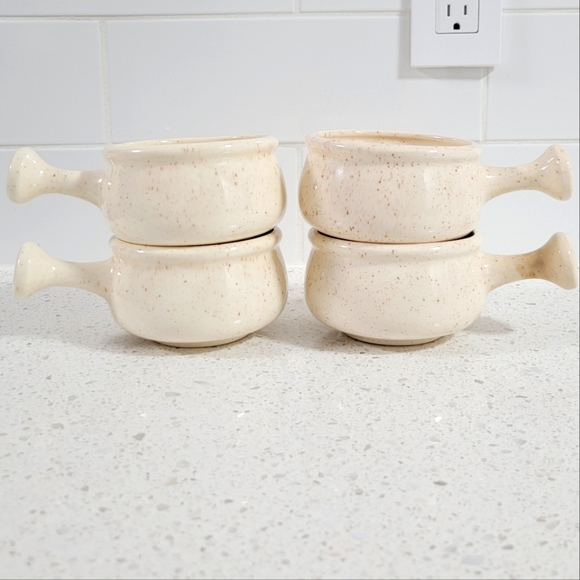 Vintage Other - Vintage 84' Handmade French Onion Soup Bowls Set of 4 Retro Handcrafted Bowls